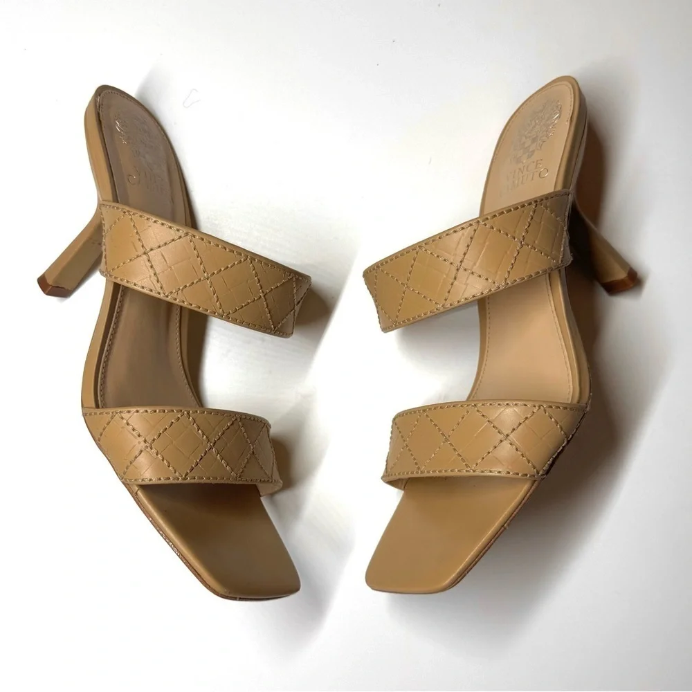 Vince Camuto Women’s Cherzel Slip On Squared Open Toe Heeled Sandal Size- 10